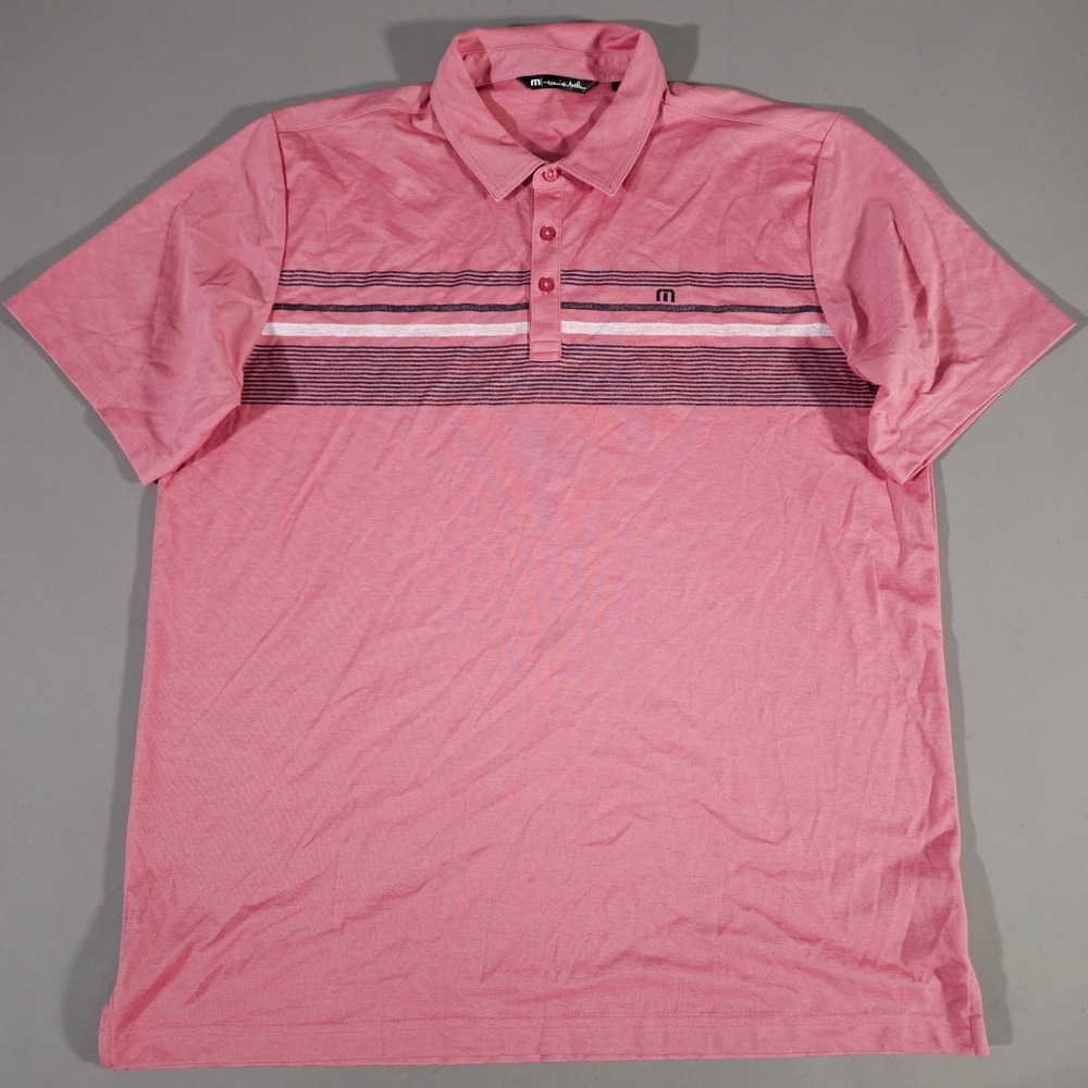 Travis Mathew Polo Shirt Mens XXL Pink Striped Short Sleeve Golf Top